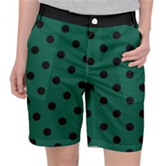 Large Black Polka Dots On Christmas Green - Pocket Shorts