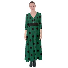 Large Black Polka Dots On Christmas Green - Button Up Maxi Dress by FashionLane