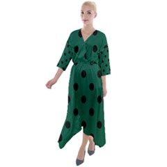 Large Black Polka Dots On Christmas Green - Quarter Sleeve Wrap Front Maxi Dress by FashionLane