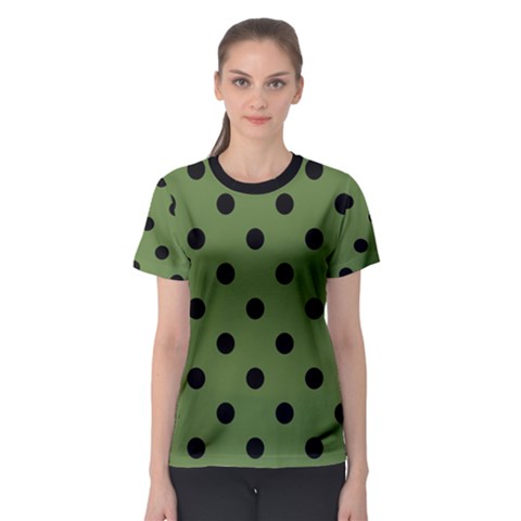 Large Black Polka Dots On Crocodile Green - Women s Sport Mesh Tee by FashionLane