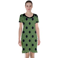 Large Black Polka Dots On Crocodile Green - Short Sleeve Nightdress by FashionLane