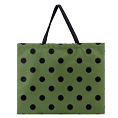 Large Black Polka Dots On Crocodile Green - Zipper Large Tote Bag by FashionLane