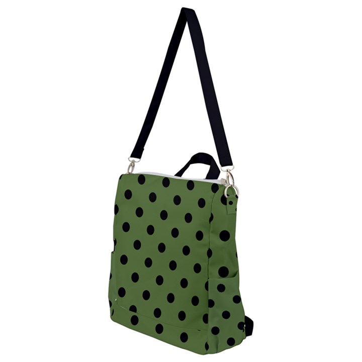 Large Black Polka Dots On Crocodile Green - Crossbody Backpack