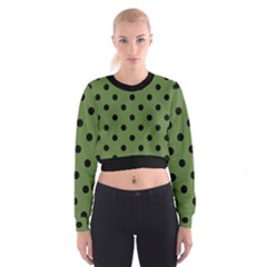 Large Black Polka Dots On Crocodile Green - Cropped Sweatshirt by FashionLane