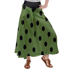 Large Black Polka Dots On Crocodile Green - Satin Palazzo Pants by FashionLane