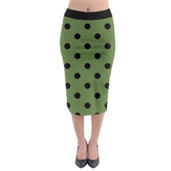 Large Black Polka Dots On Crocodile Green - Midi Pencil Skirt by FashionLane