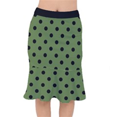 Large Black Polka Dots On Crocodile Green - Short Mermaid Skirt by FashionLane