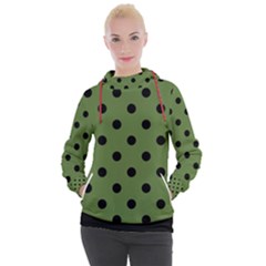 Large Black Polka Dots On Crocodile Green - Women s Hooded Pullover by FashionLane