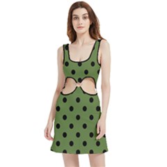 Large Black Polka Dots On Crocodile Green - Velvet Cutout Dress by FashionLane