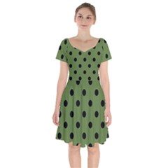 Large Black Polka Dots On Crocodile Green - Short Sleeve Bardot Dress by FashionLane