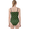 Large Black Polka Dots On Crocodile Green - Cut Out Top Tankini Set View2