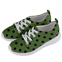 Large Black Polka Dots On Crocodile Green - Women s Lightweight Sports Shoes by FashionLane