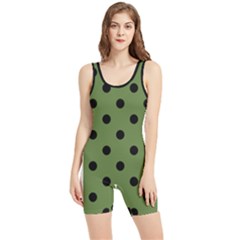 Large Black Polka Dots On Crocodile Green - Women s Wrestling Singlet