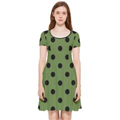 Large Black Polka Dots On Crocodile Green - Inside Out Cap Sleeve Dress by FashionLane