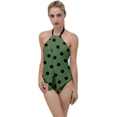 Large Black Polka Dots On Crocodile Green - Go With The Flow One Piece Swimsuit by FashionLane