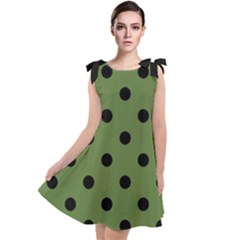 Large Black Polka Dots On Crocodile Green - Tie Up Tunic Dress by FashionLane