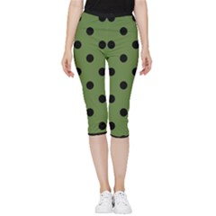 Large Black Polka Dots On Crocodile Green - Inside Out Lightweight Velour Capri Leggings  by FashionLane