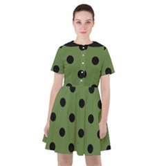 Large Black Polka Dots On Crocodile Green - Sailor Dress by FashionLane