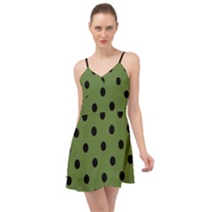 Large Black Polka Dots On Crocodile Green - Summer Time Chiffon Dress by FashionLane