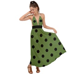 Large Black Polka Dots On Crocodile Green - Backless Maxi Beach Dress by FashionLane