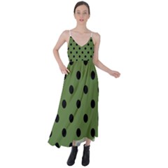 Large Black Polka Dots On Crocodile Green - Tie Back Maxi Dress by FashionLane