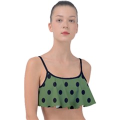 Large Black Polka Dots On Crocodile Green - Frill Bikini Top by FashionLane