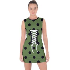 Large Black Polka Dots On Crocodile Green - Lace Up Front Bodycon Dress by FashionLane