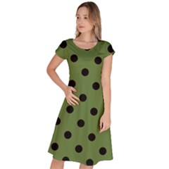 Large Black Polka Dots On Crocodile Green - Classic Short Sleeve Dress by FashionLane