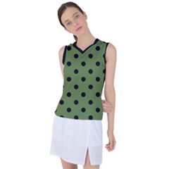 Large Black Polka Dots On Crocodile Green - Women s Sleeveless Sports Top by FashionLane