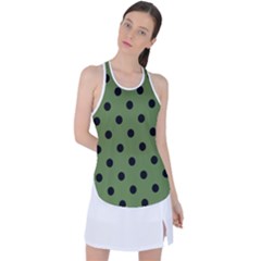 Large Black Polka Dots On Crocodile Green - Racer Back Mesh Tank Top by FashionLane