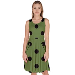 Large Black Polka Dots On Crocodile Green - Knee Length Skater Dress With Pockets by FashionLane