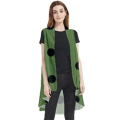 Large Black Polka Dots On Crocodile Green - Sleeveless Chiffon Waistcoat Shirt