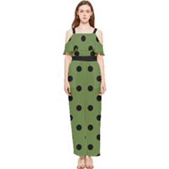 Large Black Polka Dots On Crocodile Green - Draped Sleeveless Chiffon Jumpsuit