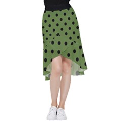 Large Black Polka Dots On Crocodile Green - Frill Hi Low Chiffon Skirt by FashionLane