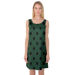 Large Black Polka Dots On Eden Green - Sleeveless Satin Nightdress by FashionLane