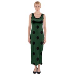 Large Black Polka Dots On Eden Green - Fitted Maxi Dress by FashionLane