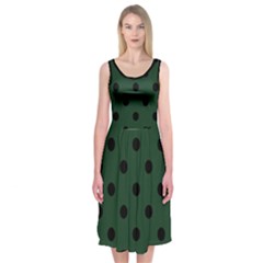 Large Black Polka Dots On Eden Green - Midi Sleeveless Dress by FashionLane