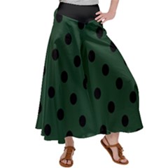 Large Black Polka Dots On Eden Green - Satin Palazzo Pants by FashionLane