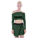 Large Black Polka Dots On Eden Green - Off Shoulder Top with Mini Skirt Set View1