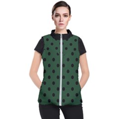 Large Black Polka Dots On Eden Green - Women s Puffer Vest by FashionLane