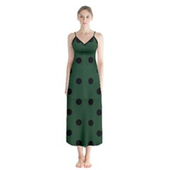 Large Black Polka Dots On Eden Green - Button Up Chiffon Maxi Dress by FashionLane