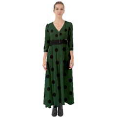 Large Black Polka Dots On Eden Green - Button Up Boho Maxi Dress by FashionLane