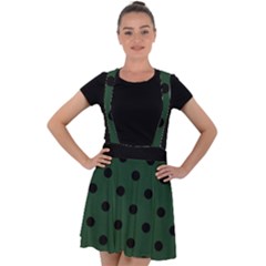 Large Black Polka Dots On Eden Green - Velvet Suspender Skater Skirt by FashionLane