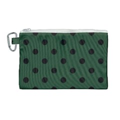 Large Black Polka Dots On Eden Green - Canvas Cosmetic Bag (large) by FashionLane