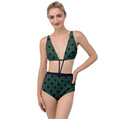 Large Black Polka Dots On Eden Green - Tied Up Two Piece Swimsuit by FashionLane