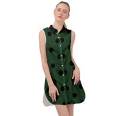 Large Black Polka Dots On Eden Green - Sleeveless Shirt Dress by FashionLane