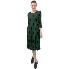 Large Black Polka Dots On Eden Green - Ruffle End Midi Chiffon Dress by FashionLane