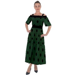 Large Black Polka Dots On Eden Green - Shoulder Straps Boho Maxi Dress  by FashionLane