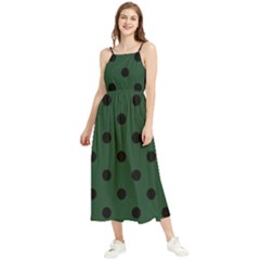 Large Black Polka Dots On Eden Green - Boho Sleeveless Summer Dress