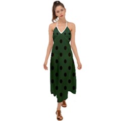 Large Black Polka Dots On Eden Green - Halter Tie Back Dress  by FashionLane